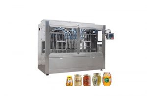 Línea automática de máquinas de etiquetado, tapado y llenado de botellas de miel