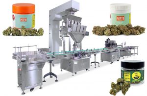 Bouteilles de marijuana automatiques pesant la ligne de capsulage et d'étiquetage de remplissage