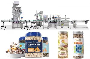 Automatic Pet Food Bottles Weighing Filling Capping And Labeling Line