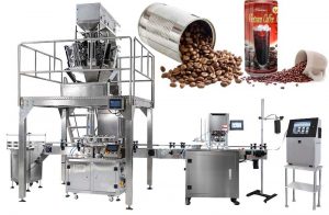 Automatická linka na označovanie a plnenie plechoviek na kávové zrná